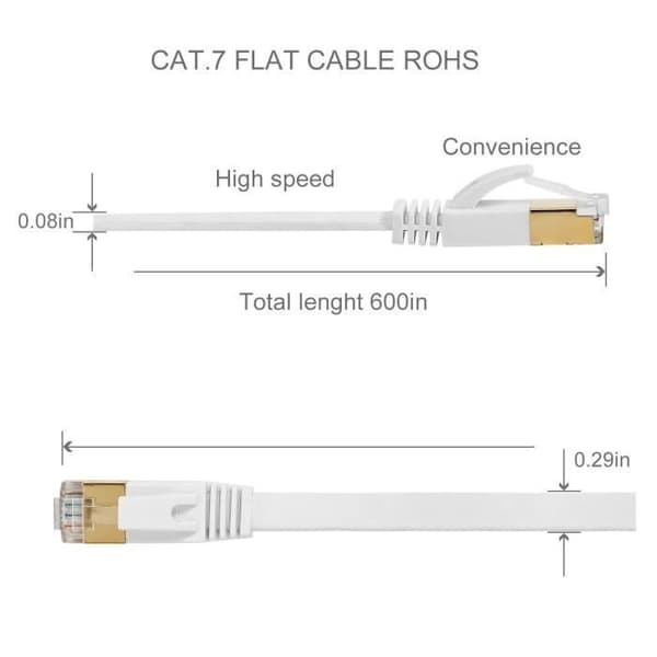 NONMOM Ethernet-kabel, CAT 7 15M RJ45 nätverkskabel 10Gbps 600MHz för router, modem, TV-box, PC, TV-spelskonsoler Flat White