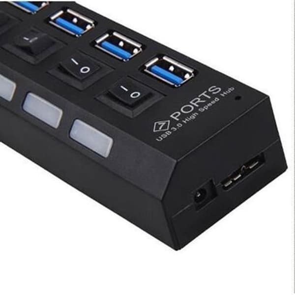 USB 3.0 Hub 7 Port Adapter+Switch+Strömförsörjning Superspeed USB-kabel