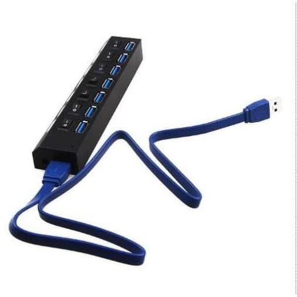 USB 3.0 Hub 7 Port Adapter+Switch+Strömförsörjning Superspeed USB-kabel