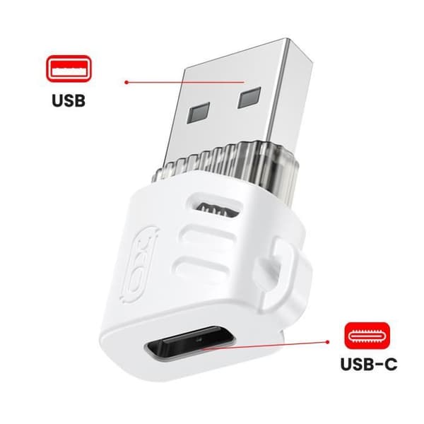 USB-C hona till USB hane OTG-adapter Laddningsdataöverföring XO Vit