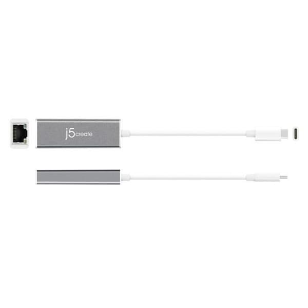 j5create JCE133G USB-C till Gigabit Ethernet-adapter, grå och vit