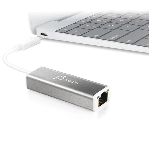 j5create JCE133G USB-C till Gigabit Ethernet-adapter, grå och vit