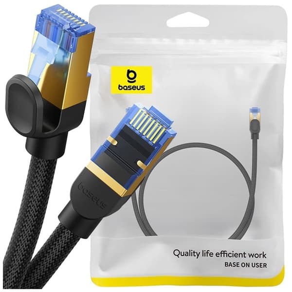 Baseus rask internettkabel RJ45 kat.7 10Gbps 0,5m flettet svart
