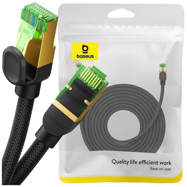 Baseus rask nettverkskabel RJ-45 kat.8 40Gbps 10m flettet - svart