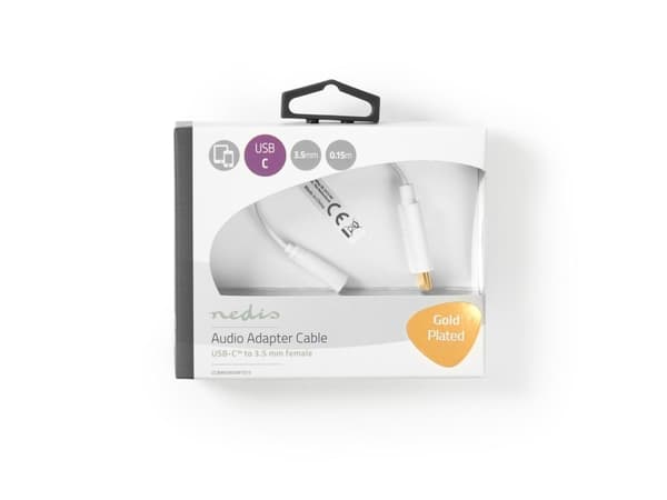 Nedis CCBW65950WT015, 3.5mm, Hunkjønn, USB Type-C, Hankjønn, 0,15 m, Hvit