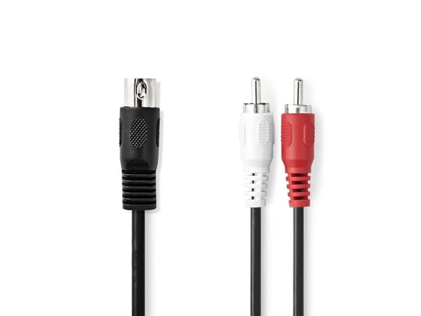 Nedis CAGL20200BK10, DIN (5-polig), Hankontakt, 2 x RCA, Hankontakt, 1 m, Svart