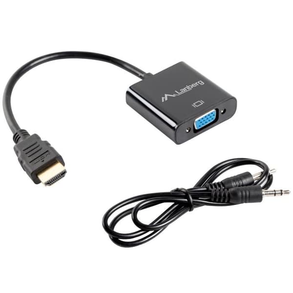 HDMI till VGA-adapter - Lanberg - AD-0017-BK - Svart - 0,2 m - Inkluderar 3,5 mm Jack