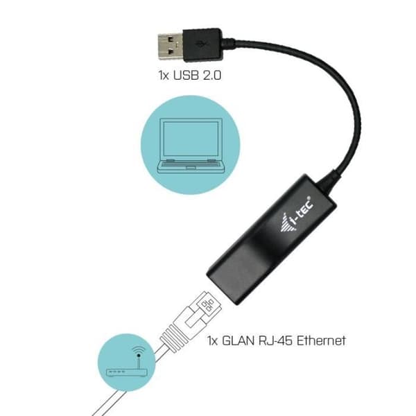 Ethernet-adapter - I-TEC - USB till RJ45 - 100/10 Mbps - USB 2.0 - Svart