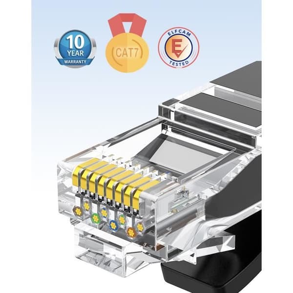 Elfcam® - RJ45 Cat 7 Ethernet-nätverkskabel, STP-skärmad tvinnat par 100 % koppar, rund kabel, svart (1,5 M)