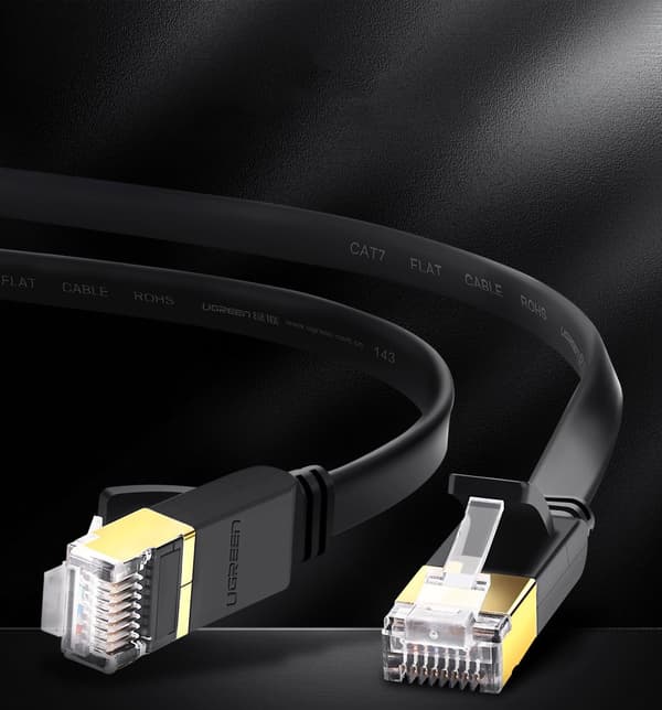 Litteä patch-johtokaapeli LAN-verkkokaapeli STP RJ45 Cat 7 10Gbps 10m musta
