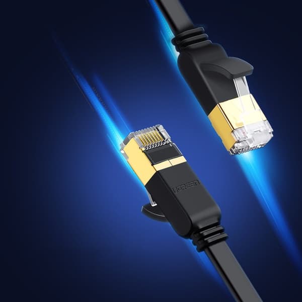 Litteä patch-johtokaapeli LAN-verkkokaapeli STP RJ45 Cat 7 10Gbps 10m musta