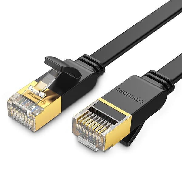Litteä patch-johtokaapeli LAN-verkkokaapeli STP RJ45 Cat 7 10Gbps 10m musta
