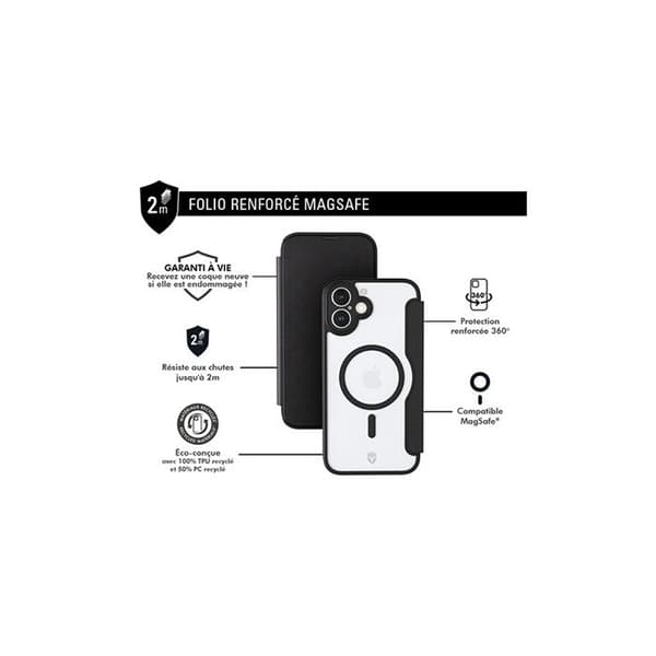 Forcecase mobiltelefonfodral Foliofodral MED Magsafe FÖR IPHONE 16 Plus Svart