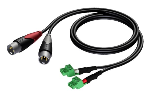 AUDAC CLA834, 2 x XLR (3-pin), Hankjønn, 2 x Terminal, 0,5 m, Sort, Grønn, Grå