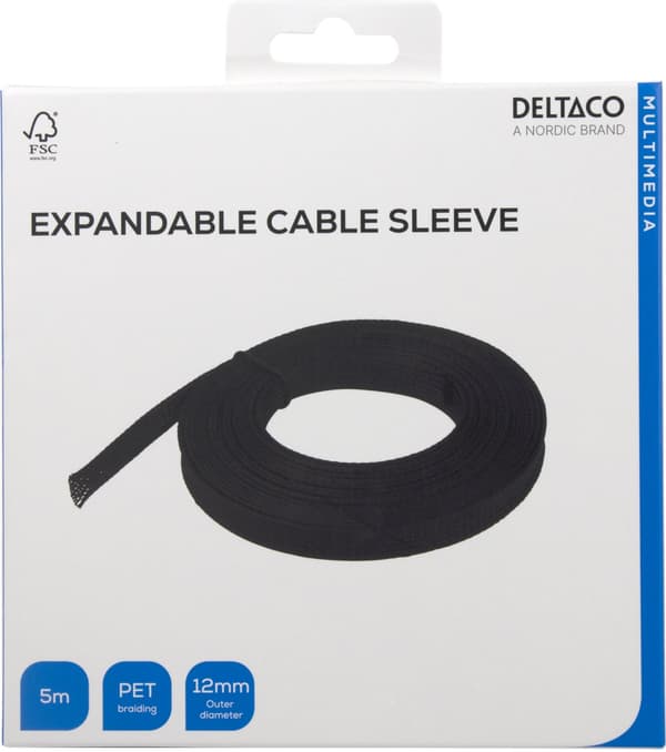 Nylon net cable tube OD12 mm, 5 m, black
