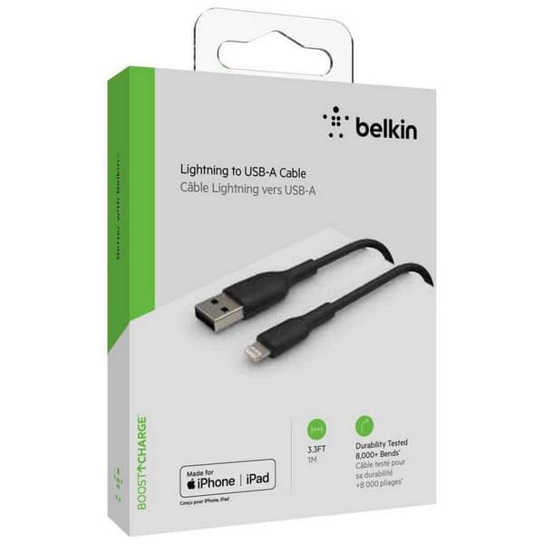BELKIN - kabel - FLÄTAD A-LTG 1M, BLK - FLÄTAD A
