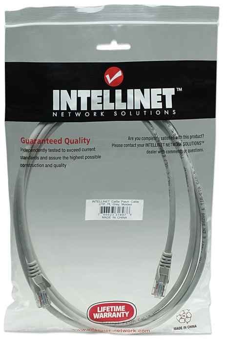 Intellinet Network Patch Cable, Cat5e, 2m, harmaa, CCA, U/UTP, PVC, RJ45, kullatut kontaktit, snagless, käynnistys, elinikäinen takuu, polybag