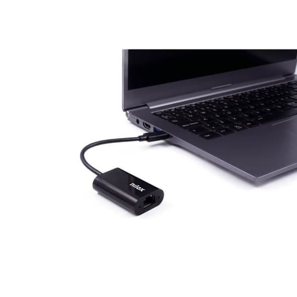 Typ C till Ethernet-kabeladapter - NILOX - NXADAP06 - 1 Ethernet LAN-port (RJ-45) - 1 USB-port - Svart