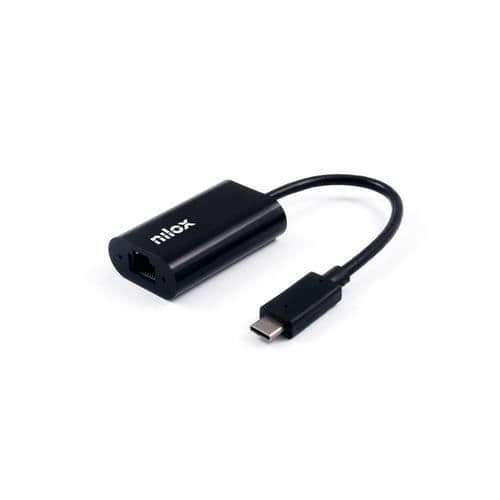 Typ C till Ethernet-kabeladapter - NILOX - NXADAP06 - 1 Ethernet LAN-port (RJ-45) - 1 USB-port - Svart