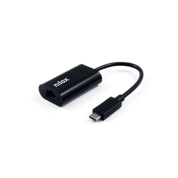 Typ C till Ethernet-kabeladapter - NILOX - NXADAP06 - 1 Ethernet LAN-port (RJ-45) - 1 USB-port - Svart Svart