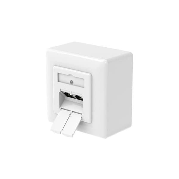 Nätverksuttag, CAT-6a, 10 Gbit/s, skärmad, 2 portar, apparat eller infälld Vit