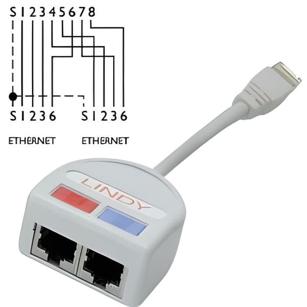 RJ-45 UTP Port Splitter: 2 x 10/100 Base-T