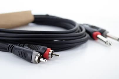 Cordial 14842 Jack / Phono Audio anslutningskabel [2x Jack 6,3 mm (mono) - 2x RCA-kontakter] 6 m svart PVC-mantel, tvillingkabel