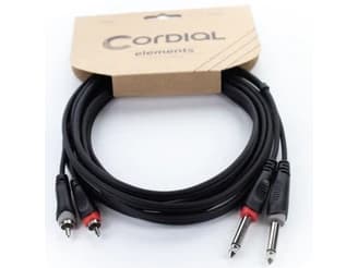 Cordial 14842 Jack / Phono Audio anslutningskabel [2x Jack 6,3 mm (mono) - 2x RCA-kontakter] 6 m svart PVC-mantel, tvillingkabel