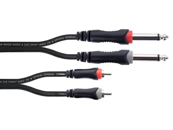 Cordial 14842 Jack / Phono Audio anslutningskabel [2x Jack 6,3 mm (mono) - 2x RCA-kontakter] 6 m svart PVC-mantel, tvillingkabel