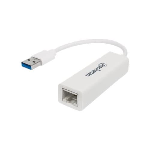 Manhattan USB-A Gigabit Network Adapter, White, 10/100/1000 Mbps Network, USB 3.0, Ethernet, RJ45, Three Year Warranty, Blister - nätverksadapter - US Vit