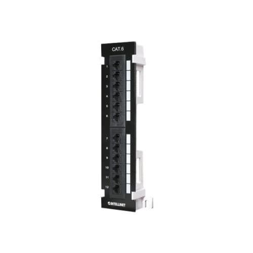 Intellinet Patch Panel, Cat6, Wall-mount, UTP, 12 Port, Black - patch-panel Svart