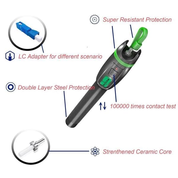 Elfcam Universell Optisk Stylo FTTH VFL med SC Hane till LC Hona Adapter, Fibertester SC FC ST LC, 10mW 10K