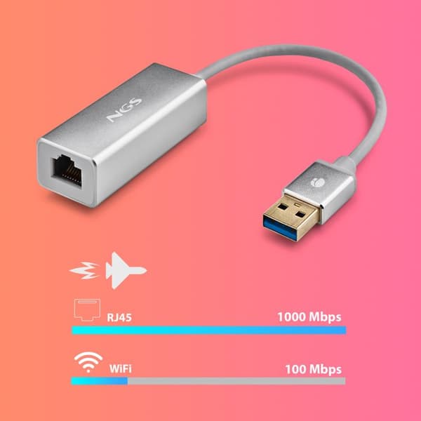 USB 3.0 nätverksadapter - NGS - HACKER 3.0 - RJ45 - 1Gbps - 15cm - Plug and Play