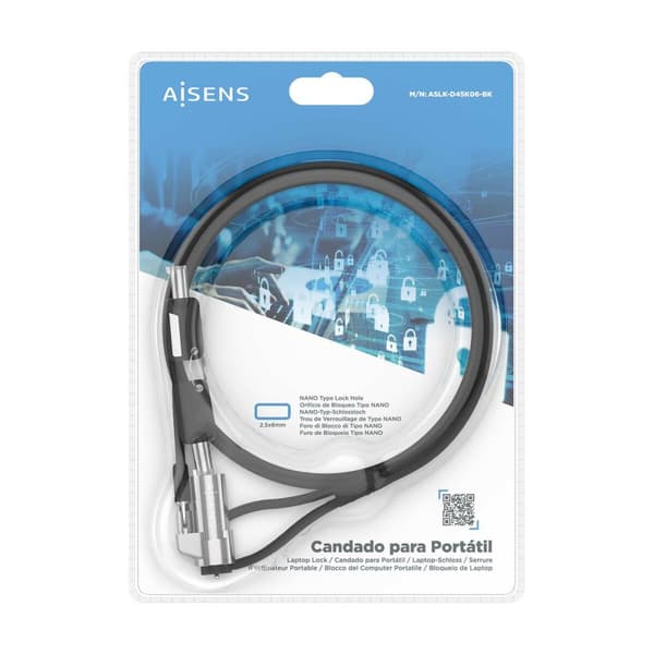 Säkerhetskabel Aisens ASLK-D45K06-BK Svart 1,5 m