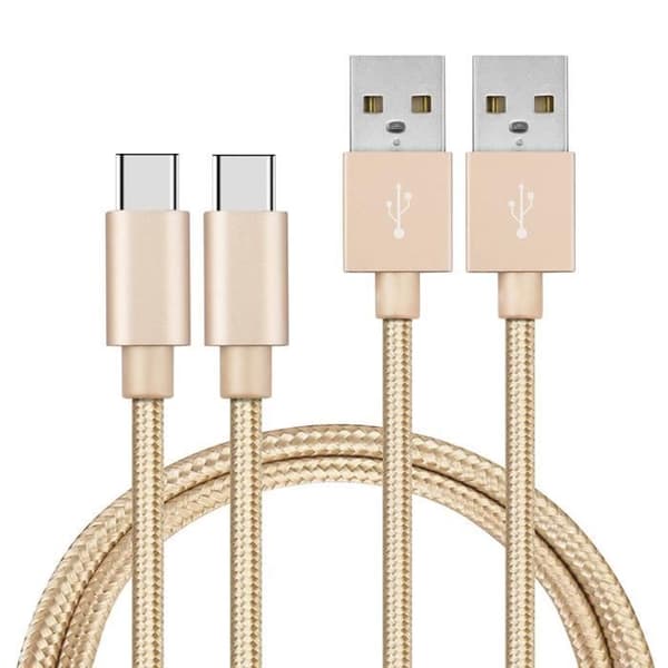 USB-C-kabel för Huawei MediaPad M5 Lite - MediaPad M5 10 - MediaPad M5 8 - Typ USB-C Nylon Flätad Guld 1 Meter [PACK 2] Phonillico®