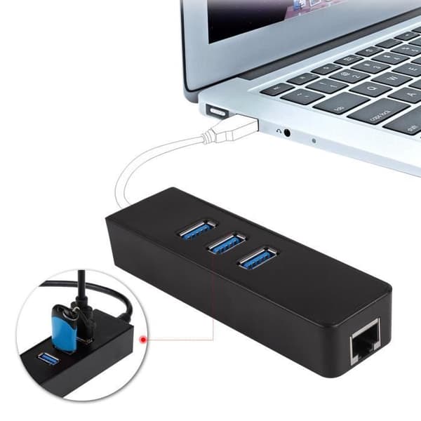 RJ45 Ethernet-adapter - USB 3.0 - 3 portar - 1000 Mbps - Svart - Trådbunden nätverkshubb