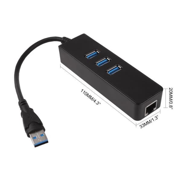 RJ45 Ethernet-adapter - USB 3.0 - 3 portar - 1000 Mbps - Svart - Trådbunden nätverkshubb