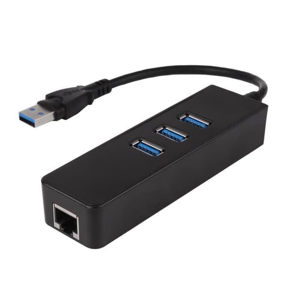 RJ45 Ethernet-adapter - USB 3.0 - 3 portar - 1000 Mbps - Svart - Trådbunden nätverkshubb