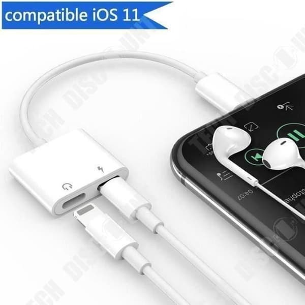 2 i 1 ljudadapter - TD® - iPhone X/8/7 - Snabbladdning - Musikutgång - Plug and Play