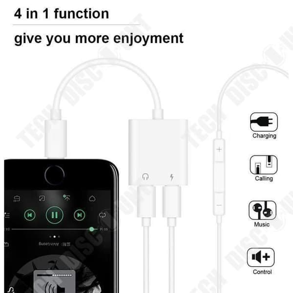 2 i 1 ljudadapter - TD® - iPhone X/8/7 - Snabbladdning - Musikutgång - Plug and Play