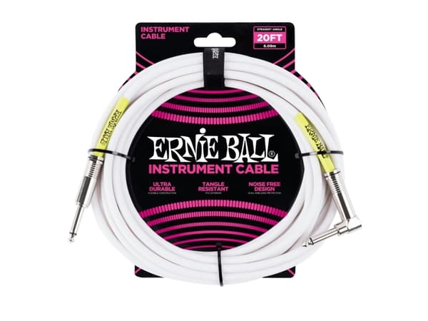 Ernie Ball P06047, 6.35mm, Hankjønn, 6.35mm, Hankjønn, 6,09 m, Hvit