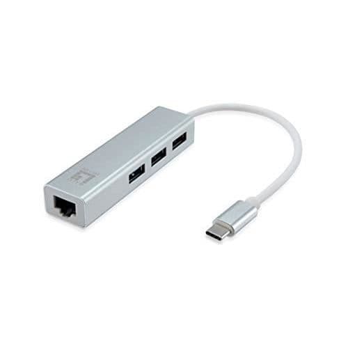 USB Type-C Hub med 3 USB-portar och 1 Gigabit Ethernet-port - LEVELONE USB-0504 - Silver Silver