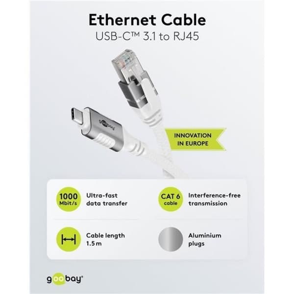 Ethernetkabel USB-C™ 3.1 till RJ45 - GOOBAY - 1,5 m - Nätverkskabel
