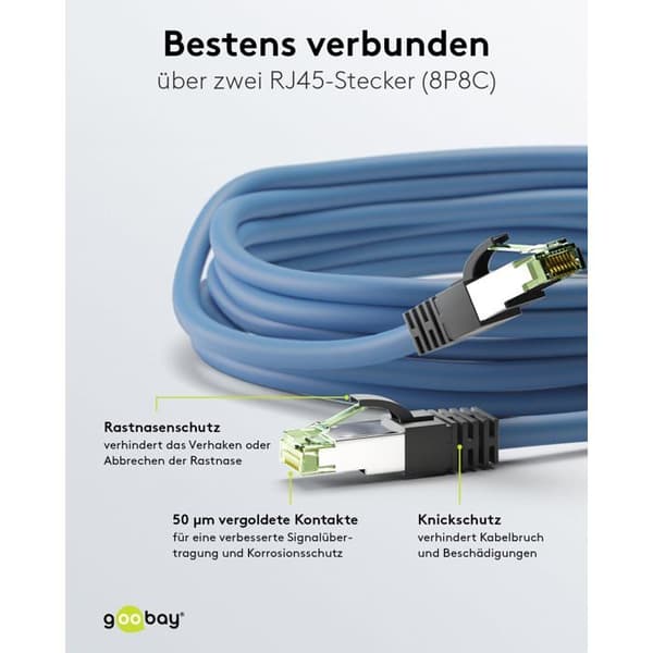 Nätverkskabel - Goobay - 45660 - RJ45 - CAT 8.1 - 2 m - S-FTP - Blå utan halogen