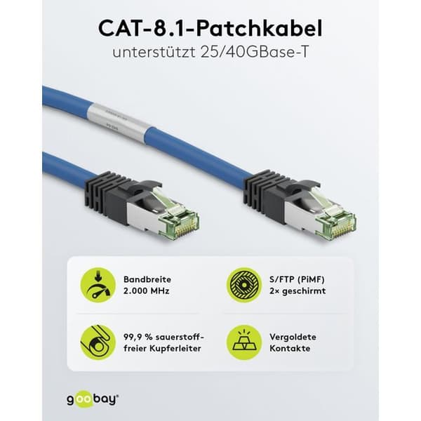 Nätverkskabel - Goobay - 45660 - RJ45 - CAT 8.1 - 2 m - S-FTP - Blå utan halogen