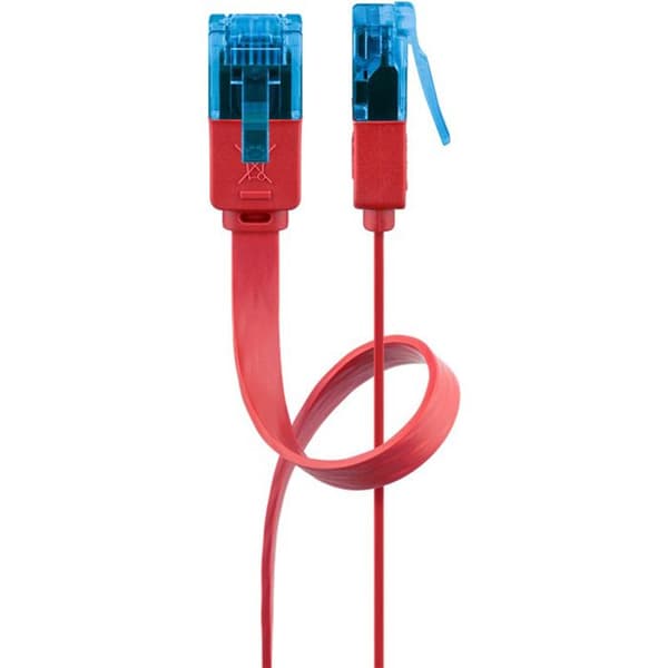 Cordon de raccordement CAT 6a - goobay - 3m - Röd - Moulded, platt, kabelklämma