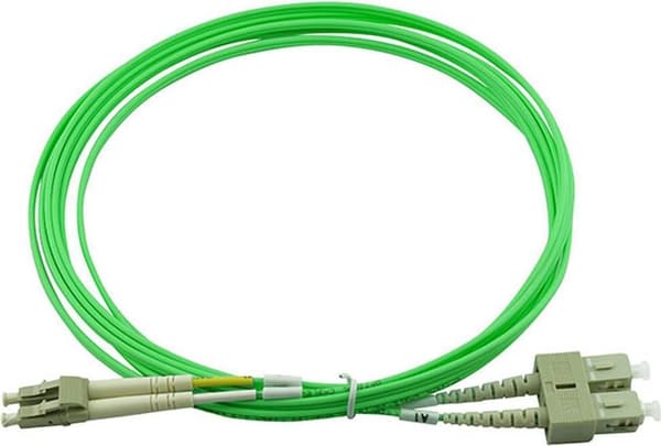 BlueOptics© Duplex fiberoptisk patchkabel, LC-UPC/SC-UPC beige, 10 meter, multimode G50/125µm, OM5, ingångsförlust: under 0,2dB, märkesfiber, LSZH lim