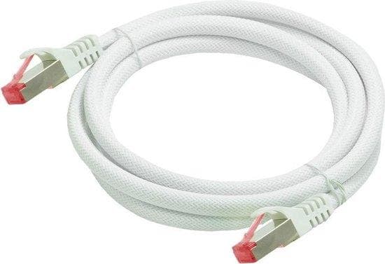 Python Series Patch Cord med Latch Protection (RNS) og Nylon Braid - Cat. 6 - S/FTP - PiMF - PVC - 250MHz - OFC - hvid - 15m (8063PY-150W)