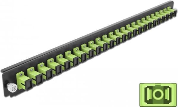 DeLOCK - Rack monteringsplade til fiberoptisk splejsningsboks - front - SC MM X 24 - lysegrøn - 1U - 48,3 cm (19") (43356) Sort, Grøn