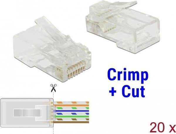 DeLOCK - Netværksstik - RJ-45 (S) - UTP - 5 - 6,5 mm - CAT 5e - gennemsigtig (pakke med 20) (86451)